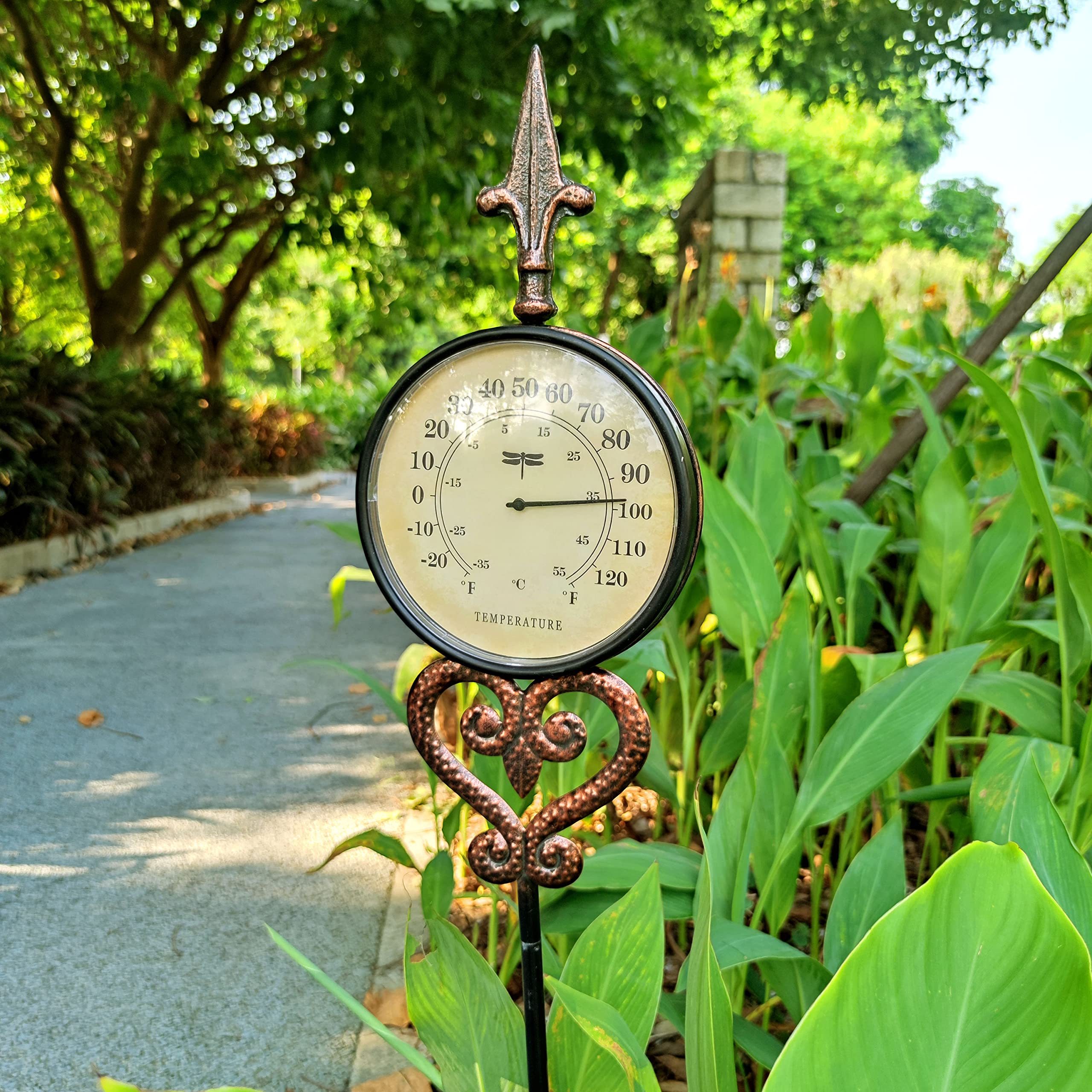 Outdoor Waterproof Metal Handicraft Garden Decoration Seasonal Needle Thermometer Clock Floor-Standing for Home Use