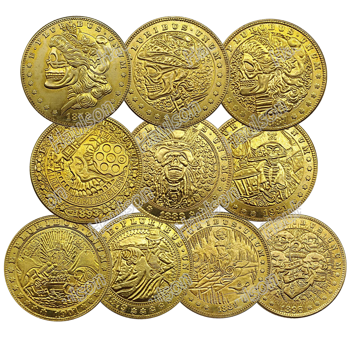 Custom seller 23mm brass vintage antique gold coin American Rover Two Face Skull Morgan replica ducat gold old dollar coin