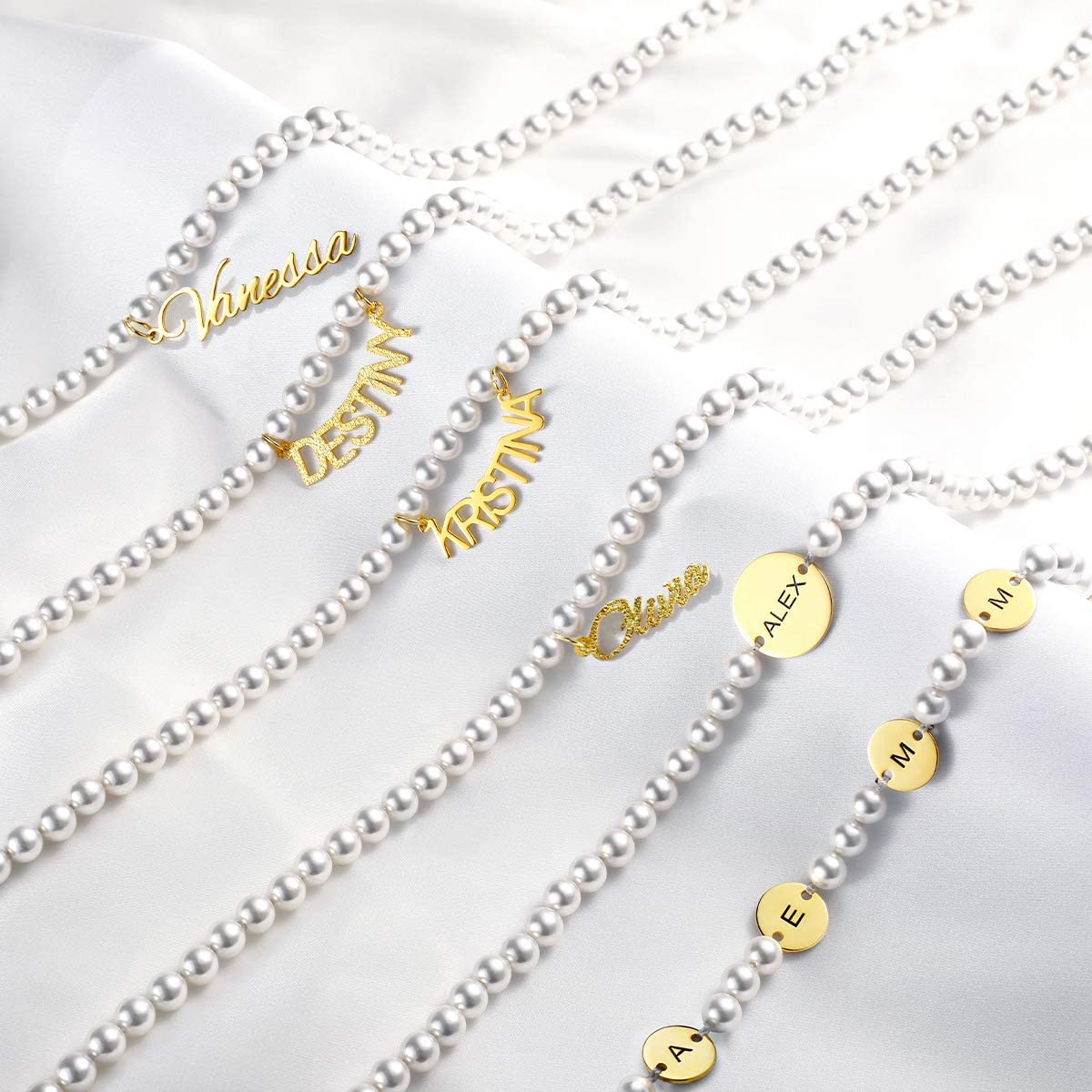 2021 Fashion Women Jewelry Gifts 18K Gold Plated Gothic Custom Pearl Nameplate Necklace