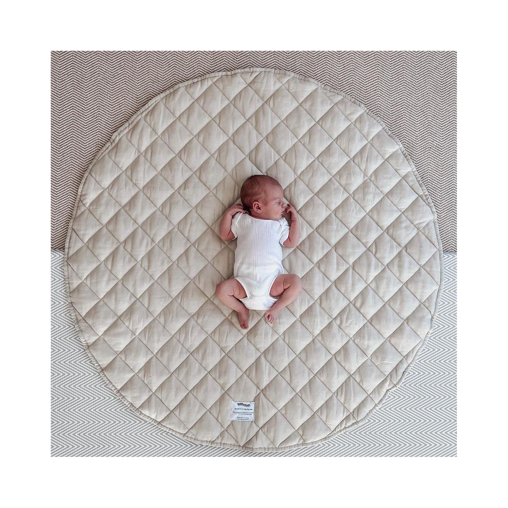 Ins Popular Luxury Cotton Fabric Carton Linen Interior Play Game Plush Sleep Round Mat Design Soft Baby care play mat