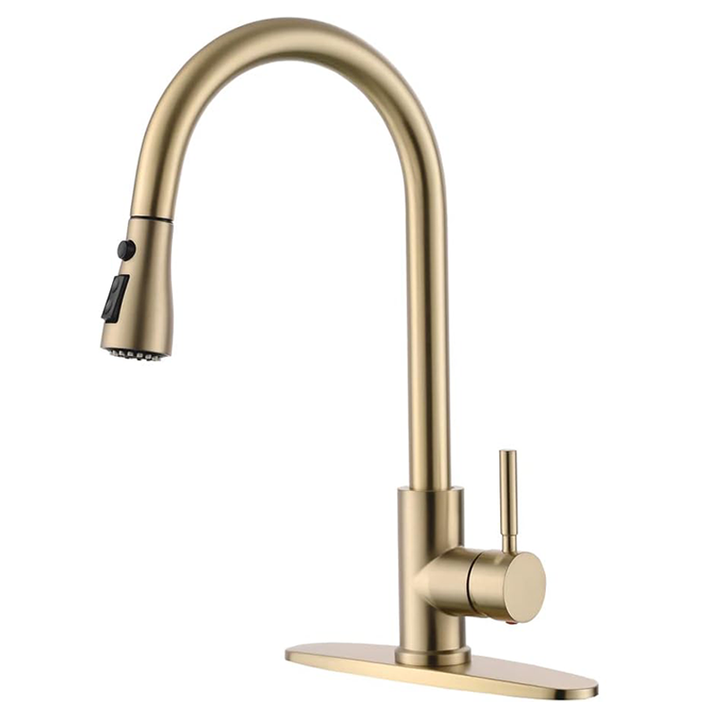 Hot Sale Quality Stainless Steel 304 Brushed Gold Standing Multifunction Waterfall Kitchen Faucet Mixer Tap