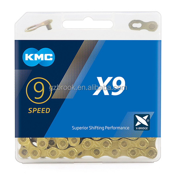 Золотая велосипедная цепь KMC X9 для горного и шоссейного велосипеда, 9 скоростей, 116L цепи для систем переключателей Campagnolo