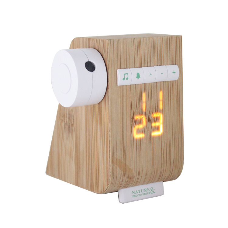 Home Desktop Built-in 2300MAH Lithium Battery LED Digital Rechargeable Projection Wood Bird Alarm Clock