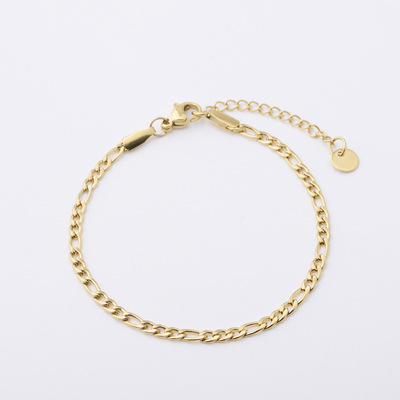 Simple Fashion Jewelry Stainless Steel Link Chain Bracelet 18k Gold Plated Figaro Chain Bracelet For Women Men