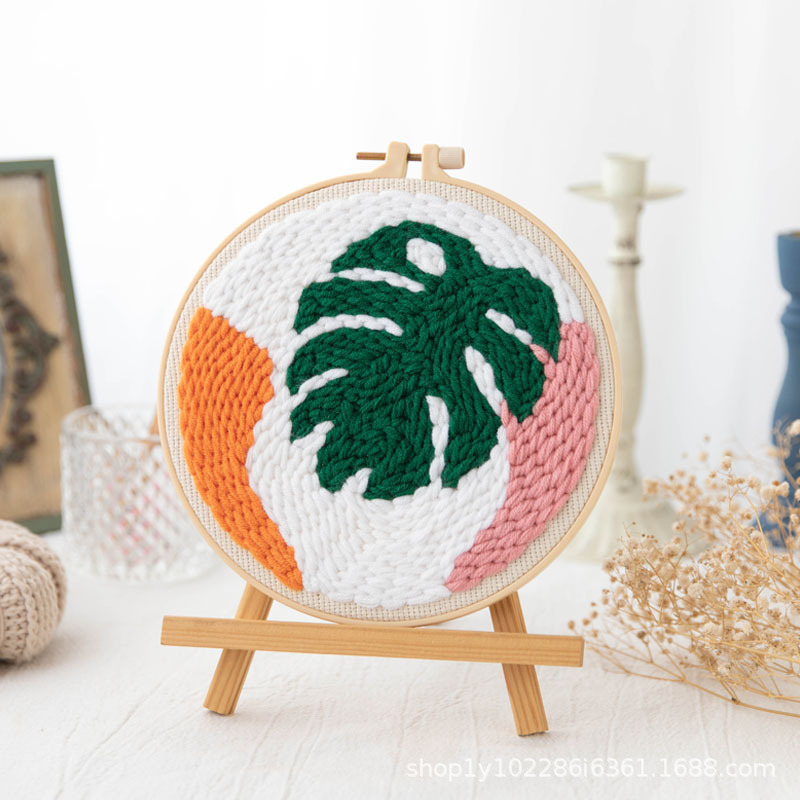 Russian Poke Poke Embroidery Manual DIY Leaf Pattern Stamped Material Package Hand Embroidered Novice Zero Base Wool Gift