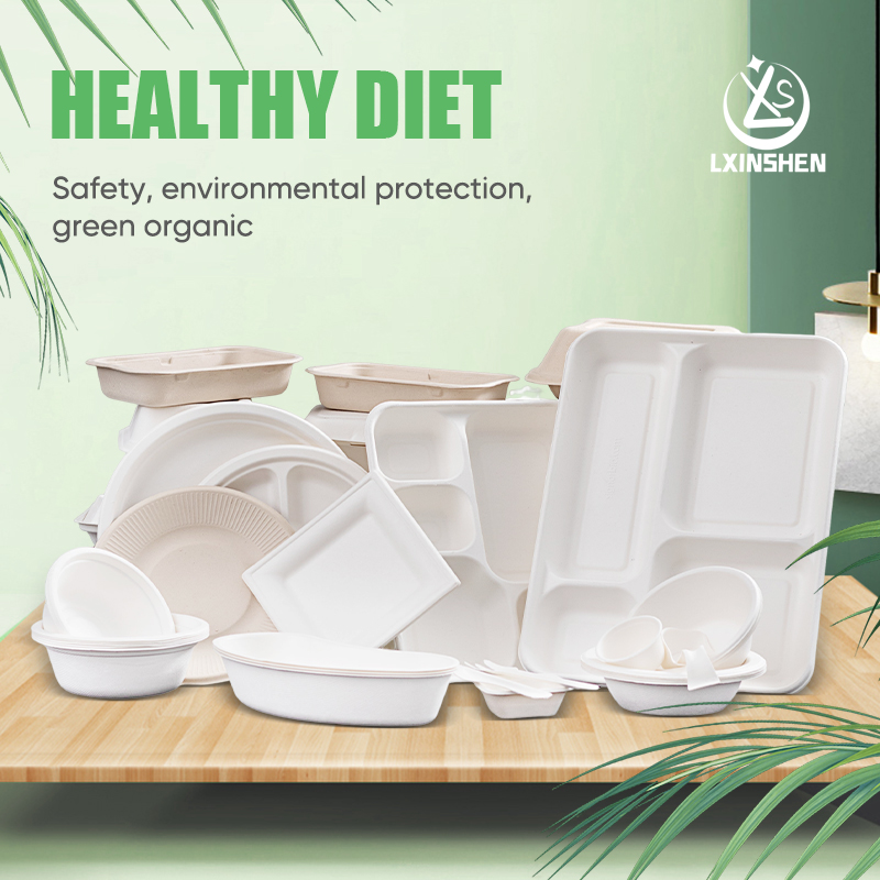 6 Inch Disposable Biodegradable food Container Sugarcane Bagasse Take Out Container Burger Box Takeaway Fast food packaging Box