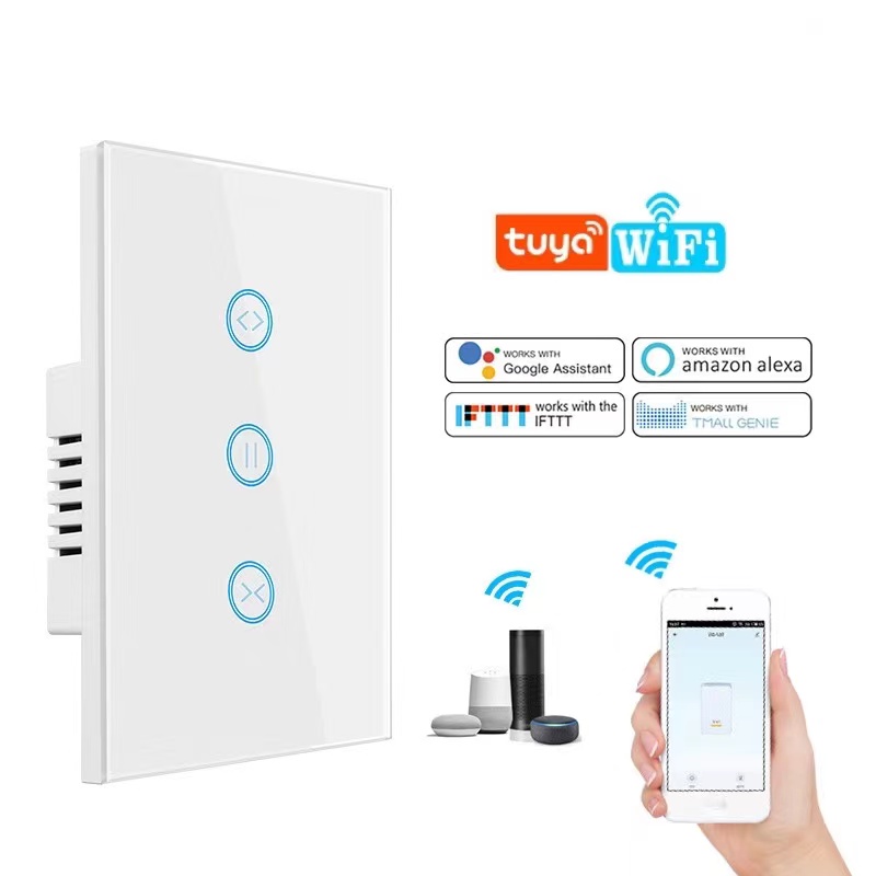 US Standard Smart WIFI Touch Toughened Glass Curtain Switch tuya smart