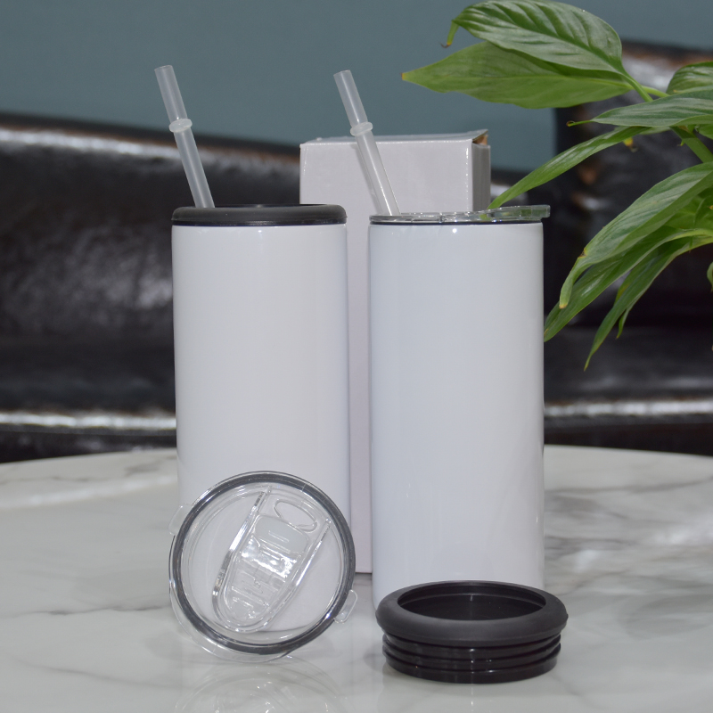 12 унций тонкий Coozie с 2 крышками кружки с двойными стенками из нержавеющей стали вакуумный изолированный охладитель для консервных банок Сублимация может охладить соломинкой