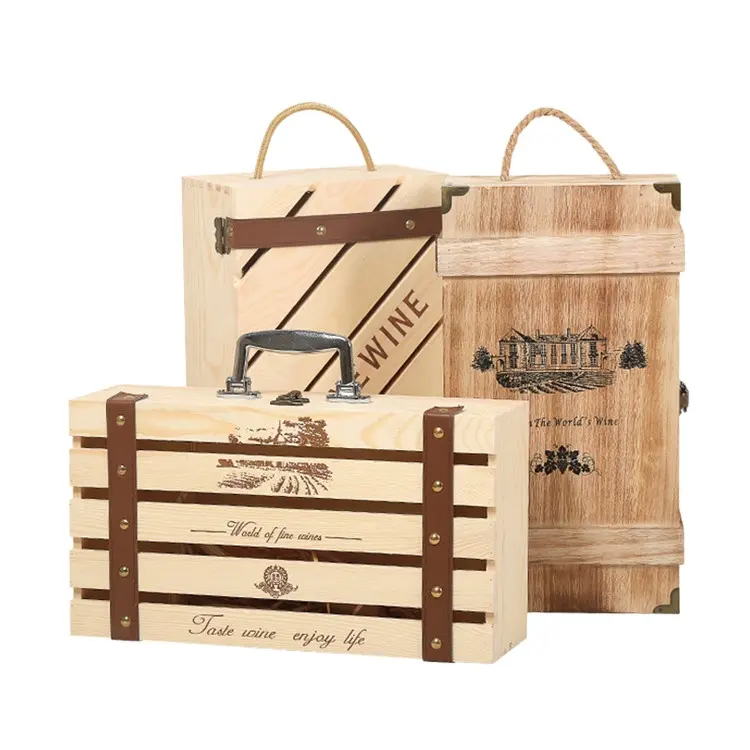 WanuoCraft Customized Logo And Design Wooden Plywood Wine Box For Wedding/Business/Gift