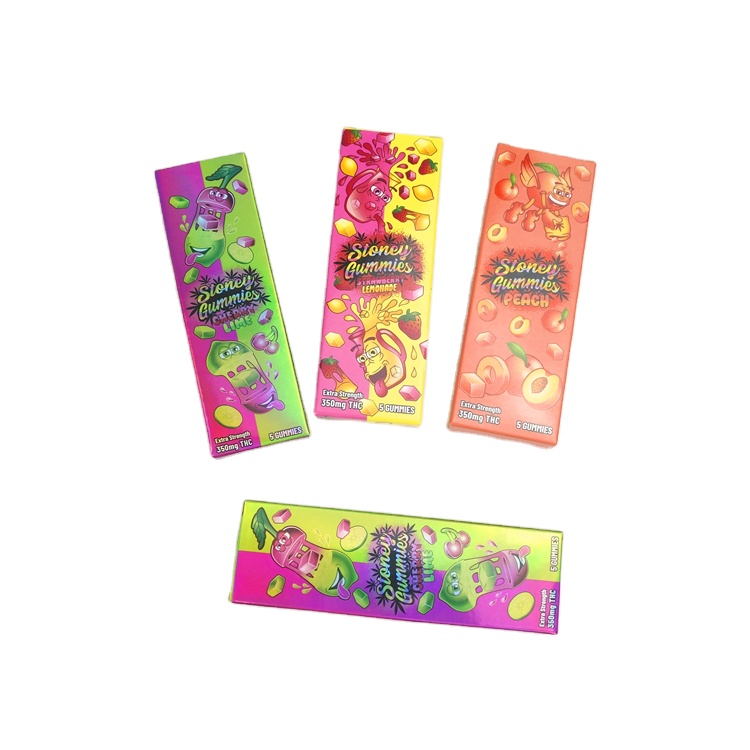 Customized Logo Holographic Box For Gummies Candy Edible Energy Bar Preroll CDB Snacks Paper Boxes