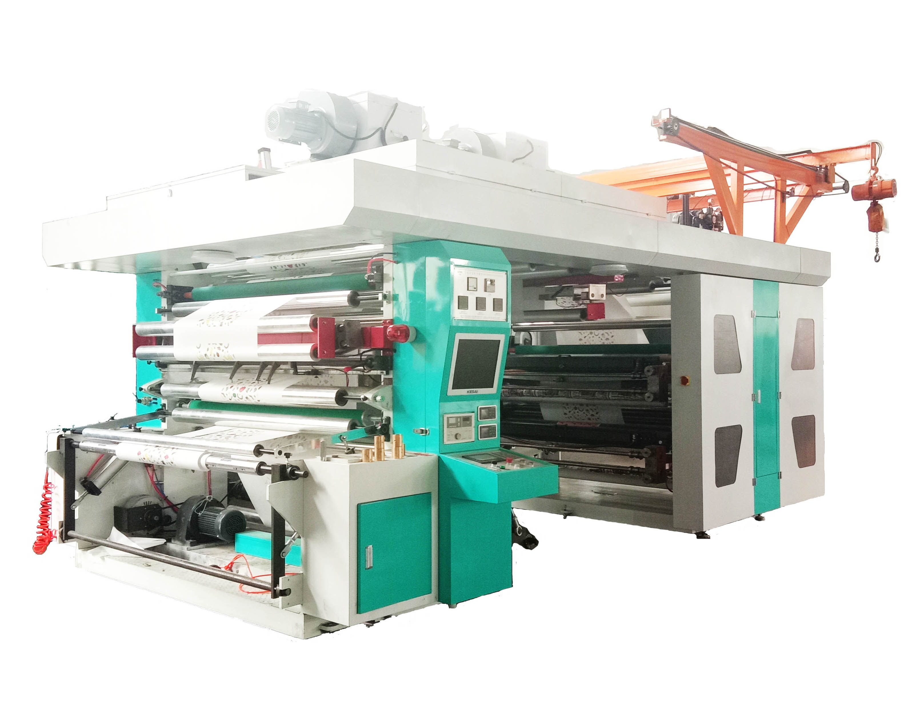 4 color central drum solvent roll to roll plastic film thermal paper hamburger paper online flexo printing machine flexographic