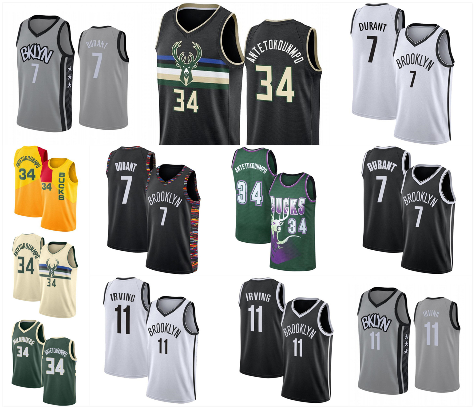 34 баскетбольные Джерси Antetokounmpo, футболки Milwaukee Nets Kyrie #11 Irving, футболки Brooklyn Kevin 7 Дюранта, спортивная одежда