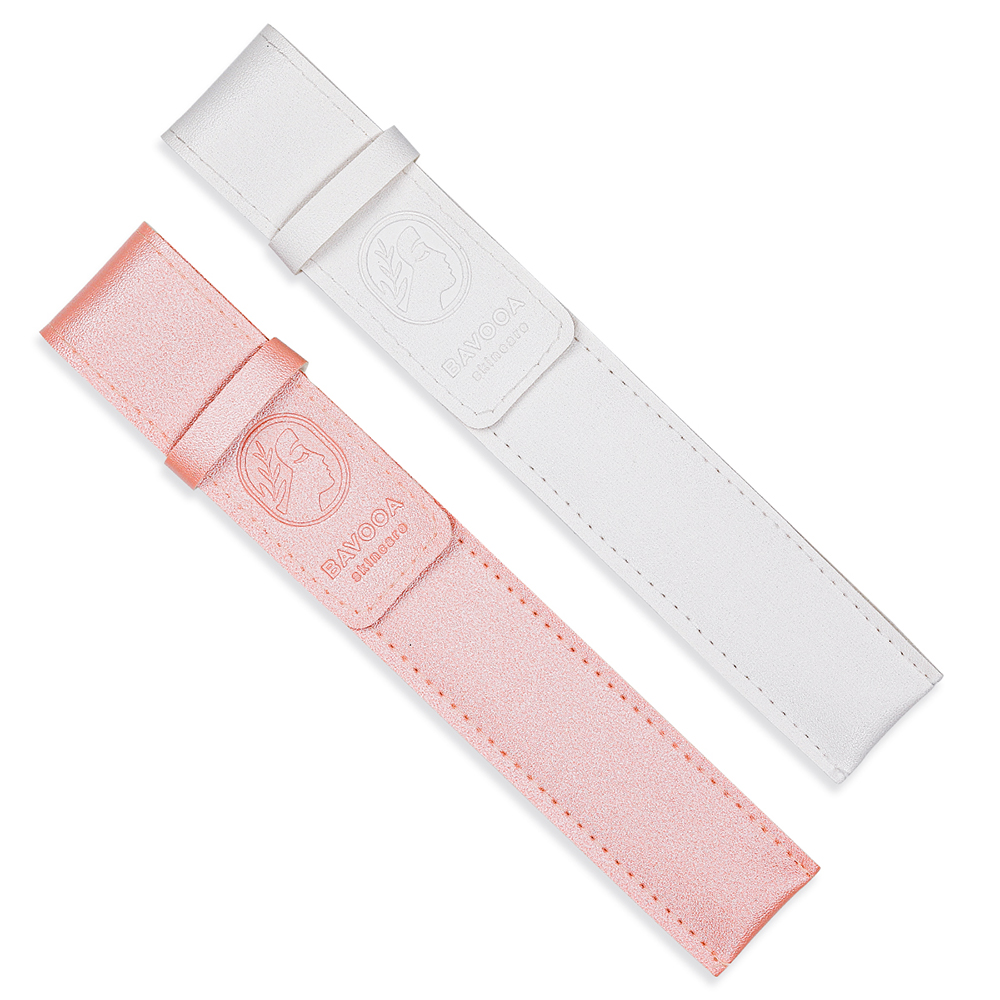 Custom embossed logo envelope flap bag white pink PU leather pen pencil pouch