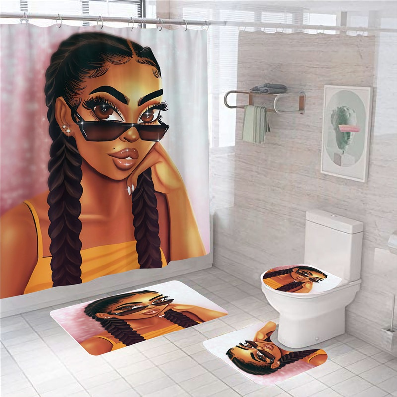 Factory Wholesale Custom Design Printing Bathroom Shower Curtains and Rugs Set