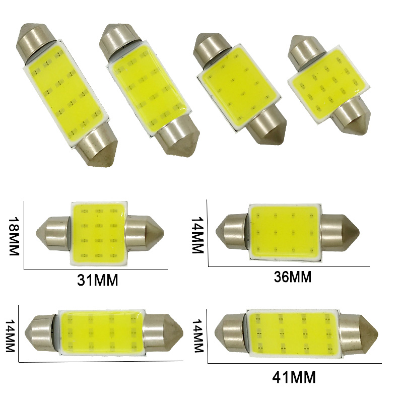 Car C5W C10W LED COB Festoon 31mm 36mm 39mm 41mm 12V White Bulbs For cars License plate Interior Reading Light 12SMD