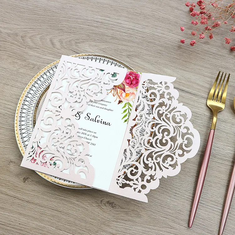 Laser Cut Luxurious Wedding Invitation Card With Envelopes For Wedding Birthday Engagement Graduation Party