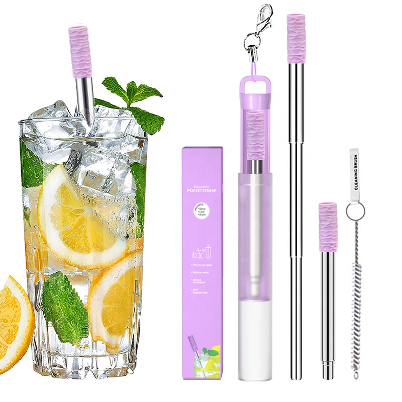 Best Selling Products 2021 in usa Amazon Reusable Foldable straw Portable Stainless Steel Metal Drinking Straw with Case