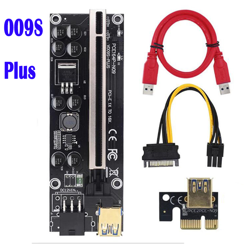 VER009s Plus PCIE PCI Райзер-карта Ver 009S Экспресс 1X 4X 8X 16X Расширитель-адаптер Sata 15Pin до 6 Pin BTC Майнер 009S plus