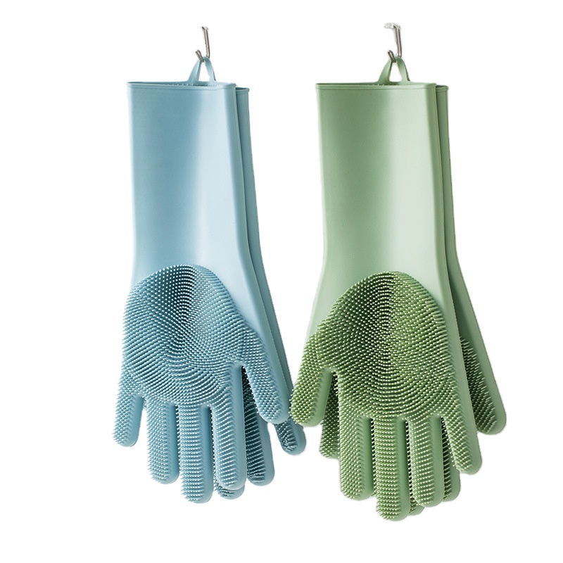 Reusable Waterproof Household Cleaning Silicone Gloves Non-Slip silicon glove magic dishwashing gloves with scrubber