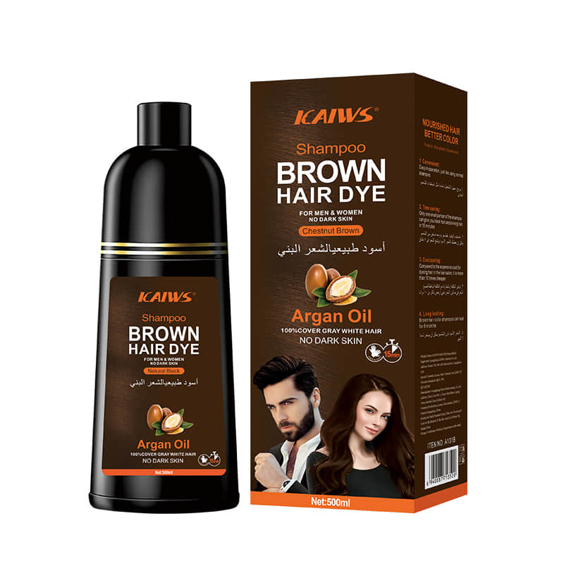 KAIWS Oem Brand 500ml Argan Oil Brown Colour Plant Organic Natural Permanent Bubble Hair Dye 3 in 1 Hair Color Shampoo