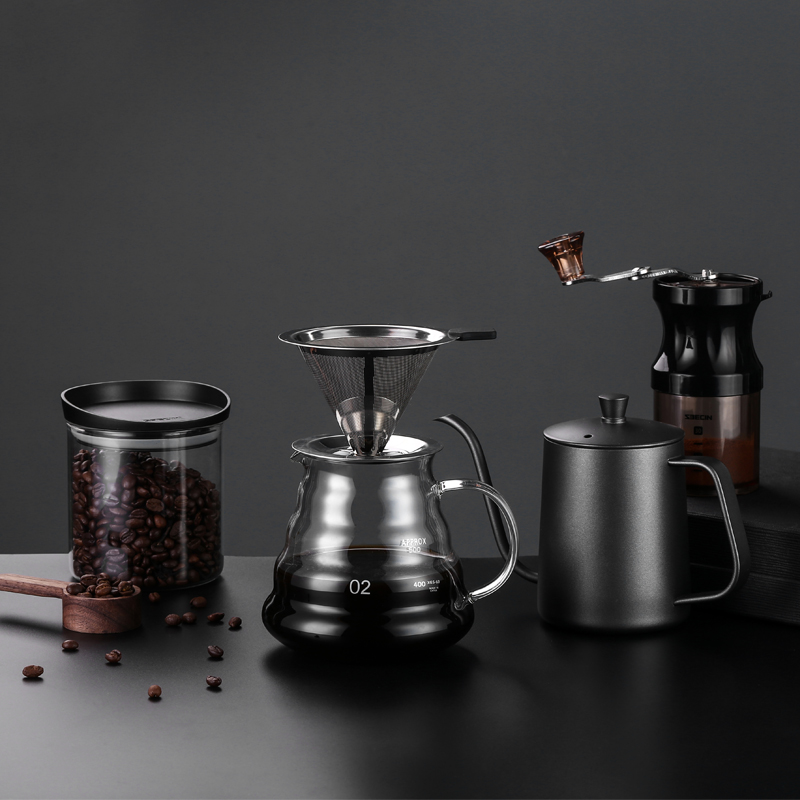 Лидер продаж 2021, кофейный капельный набор V60 из боросиликатного стекла и фильтра для кофе из нержавеющей стали