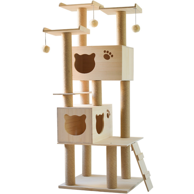 Wholesale 2021 Hot Sale Multi-Level Wood Sisal Large Cat Bed Scratcher Tree Nest House Furniture Kittens Activity Tower
