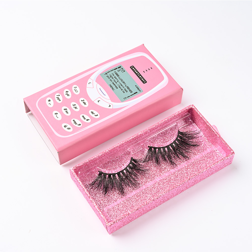 Wholesale Lashes Private Label Custom Packaging 25mm 3d Mink Eyelashes cellphone eyelash box