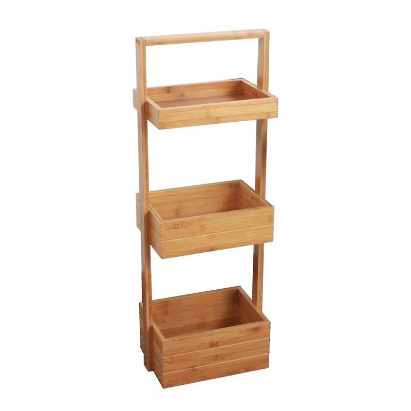Three Tier Bamboo Natural Home Caddy Free Standing Bathroom Organizer Kitchen Accessory Storage Rack Decorative Living Room Hold