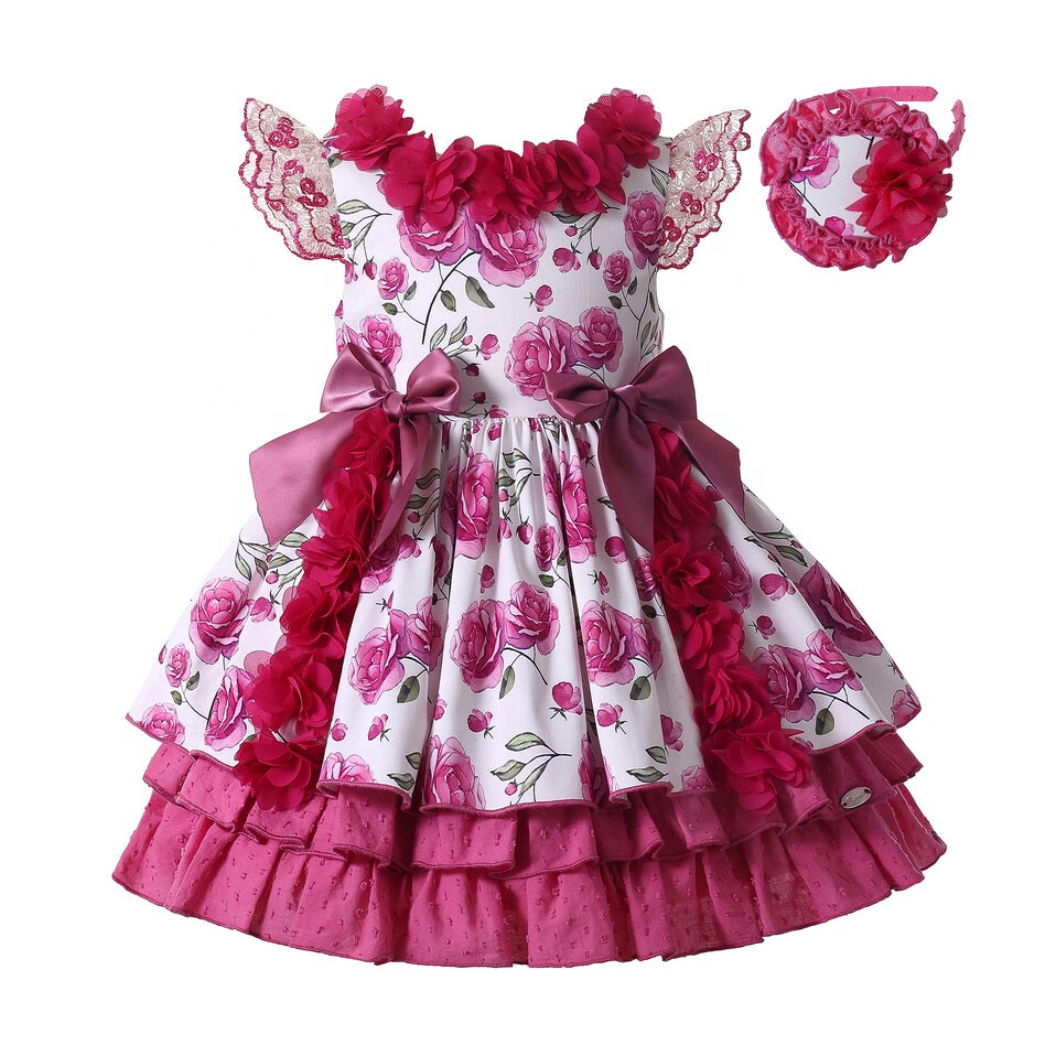 Новейшее Цветочное платье Pettigirl для детей, красивое многослойное платье для девочек с цветочным принтом, с подходящей повязкой на голову