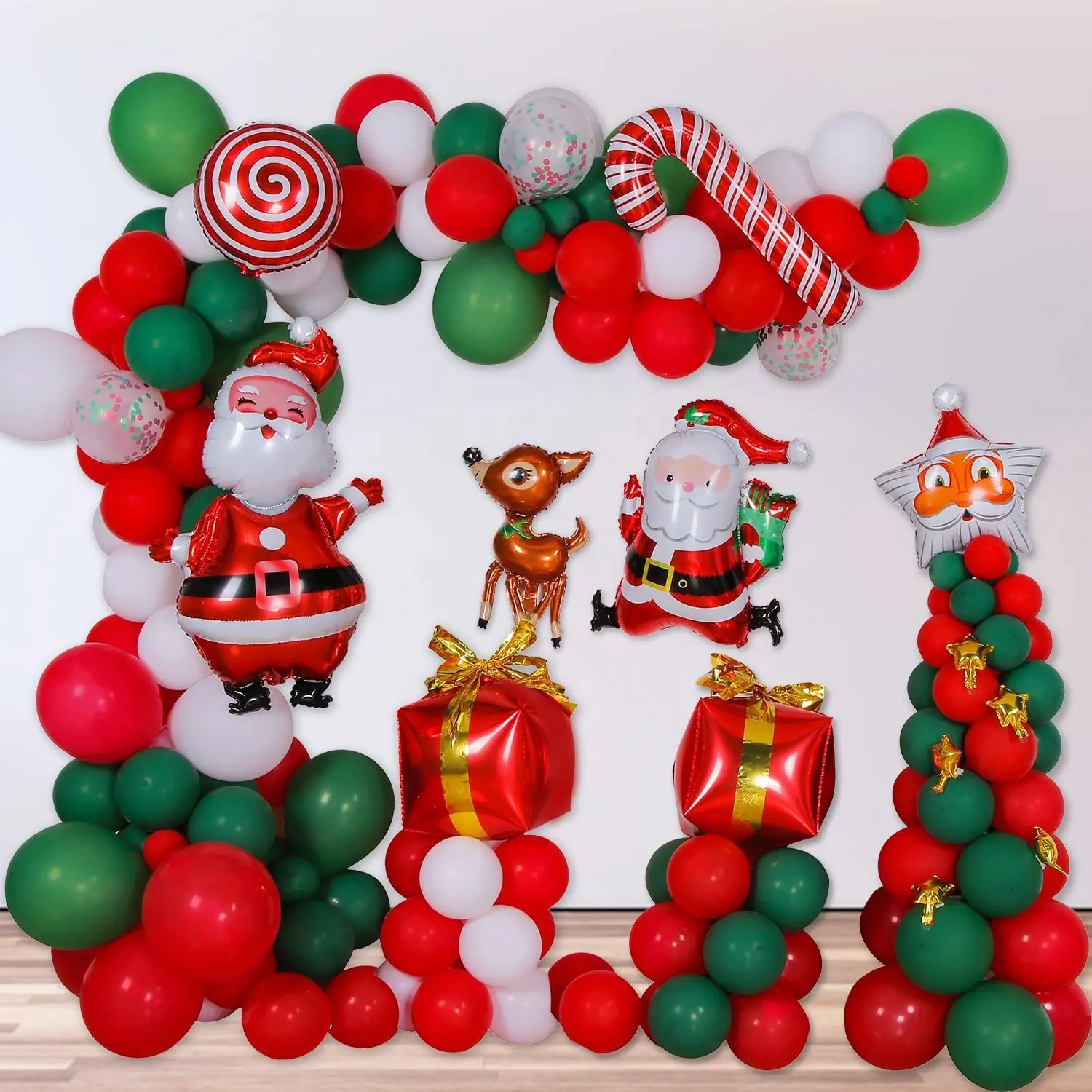 Arches Decorating Balloons 151pcs Christmas Red Candy Balloons Gift Box Santa Claus Balloons Garland Arch Party Decorations Kit