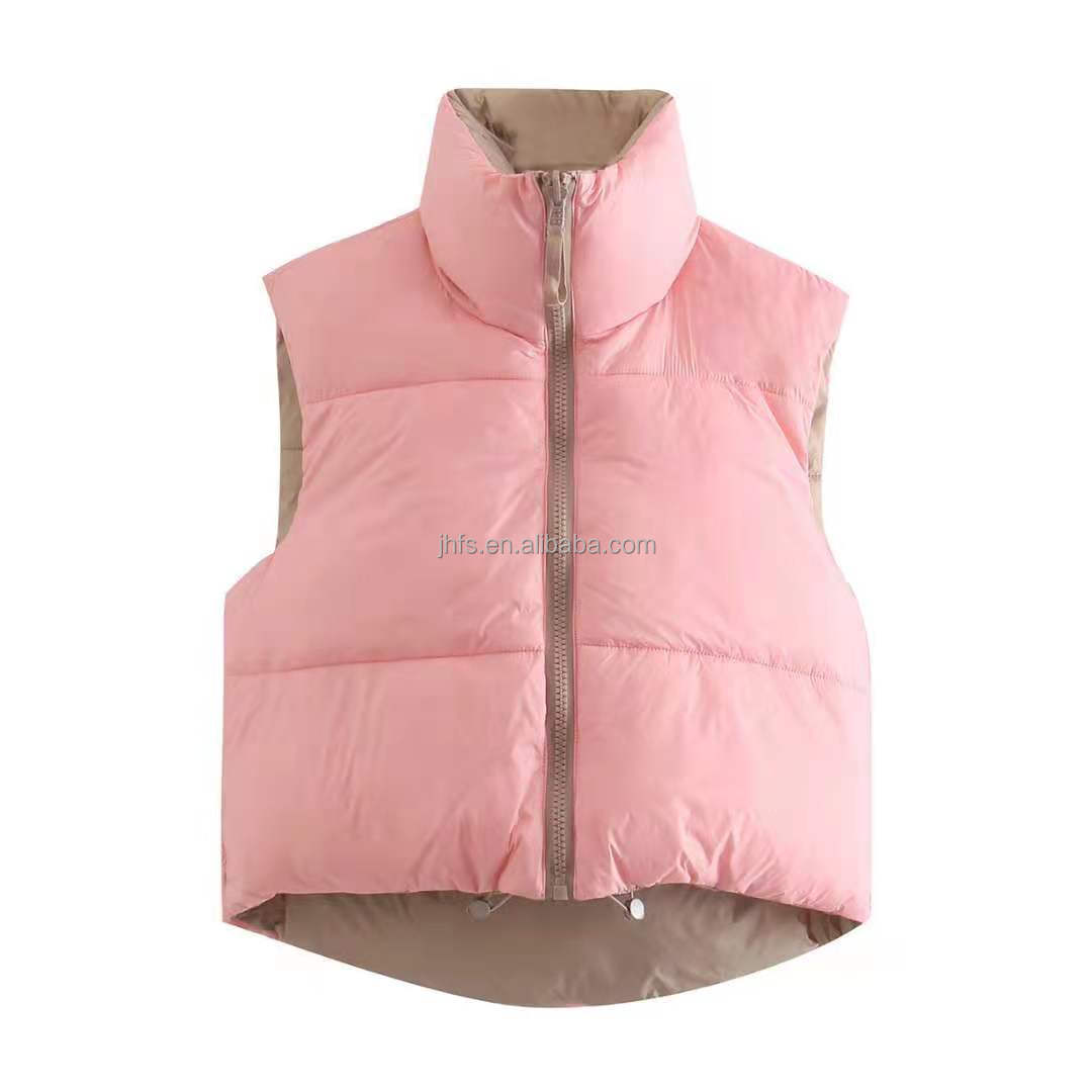 J&H winter Korean style double side wear puffer vest with stand neck zip up ladies fashionable Bubble jacket