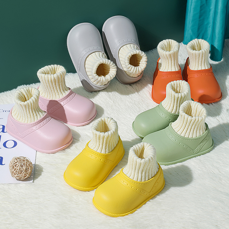 2021 autumn and winter new cute non-slip wear-resistant children's waterproof and warm pure color home cotton shoes