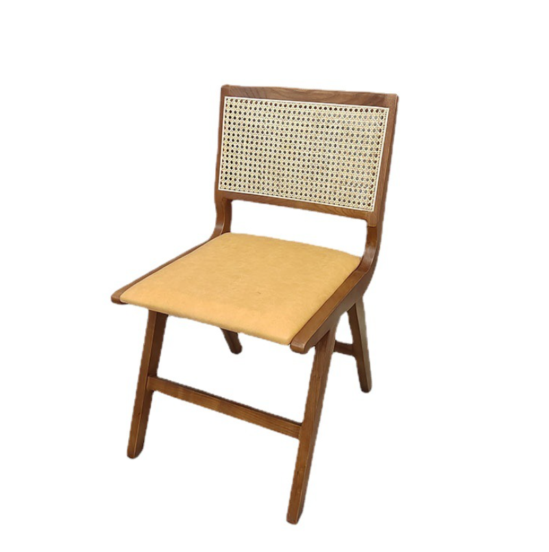 Nordic Solid Wood Woven Retro Sofa Chair Ash Wood Living Room Bedroom Balcony Single Back Rattan Chair