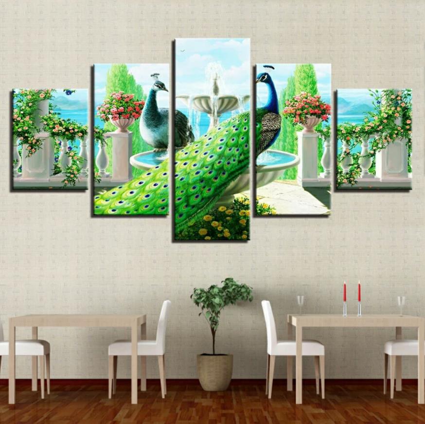 5Pcs Hd Picture Glod Red White Grey Peacock Flower Posters Art Decoration Wall Art Canvas Print Painting(No Frame)