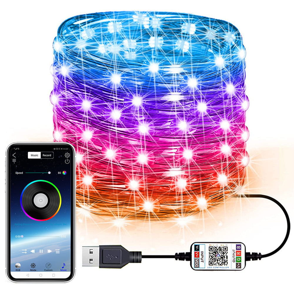 СВЕТОДИОДНАЯ Гирлянда RGB с USB, умное управление через приложение, медный провод, водонепроницаемая Рождественская гирлянда, новогоднее декоративное освещение