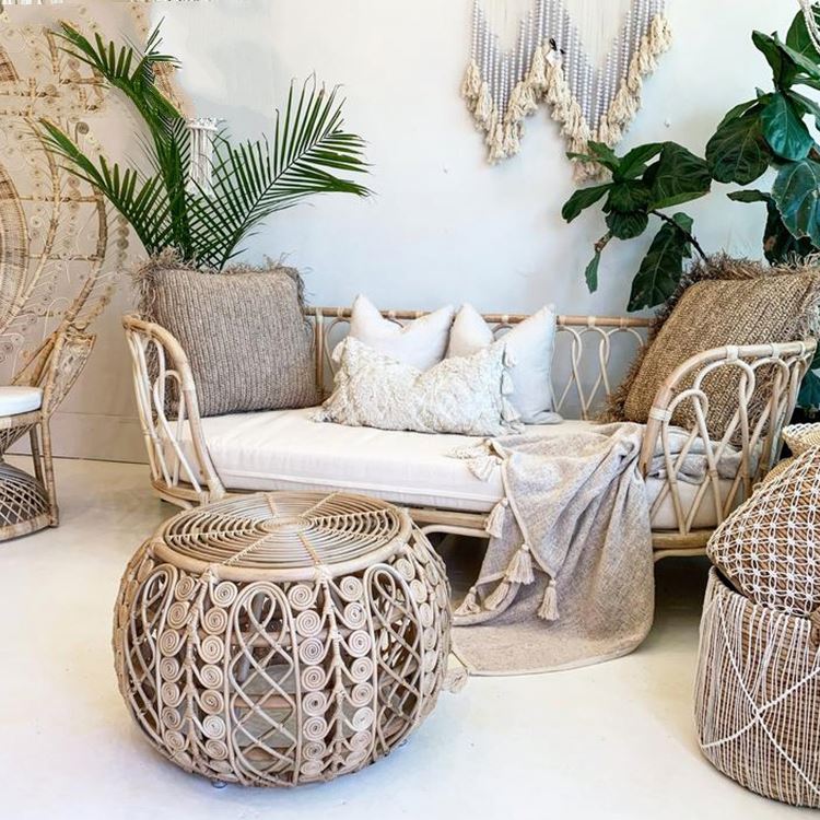 Modern Country Style Restaurant Cafe Rattan Indoor Sofa Chair Patio Garden Sofa Furniture Set With Table