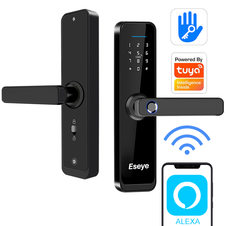 Eseye Дешевые раздвижные алюминиевые дверные замки WIFI смартфон с отпечатком пальца Tuya умный дверной замок работает с приложением alexa