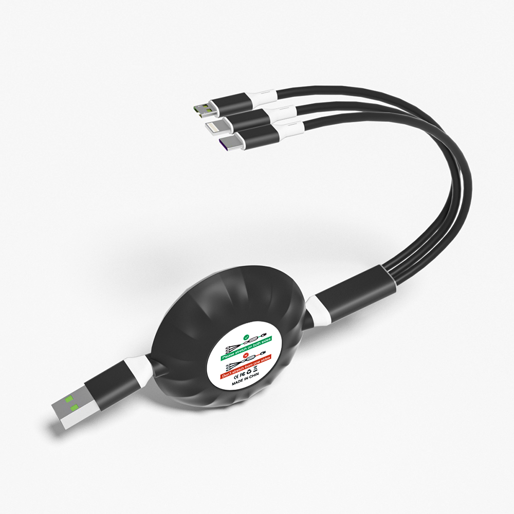 3 in 1 Retractable Data Cable For Iphone,Android,Type-c 3 in 1 Multi-function Factory Custom Gift Data Cable