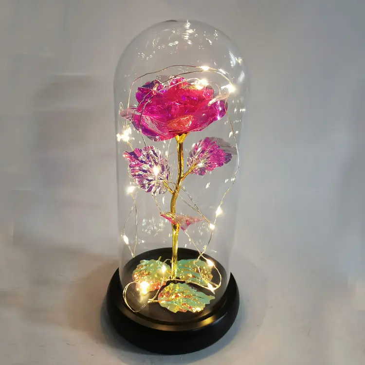 Glass Decorative Flowers Wholesale Decorative Artificial Flower Led For Sale Plastic Rose In Glass Dome With Led Lights