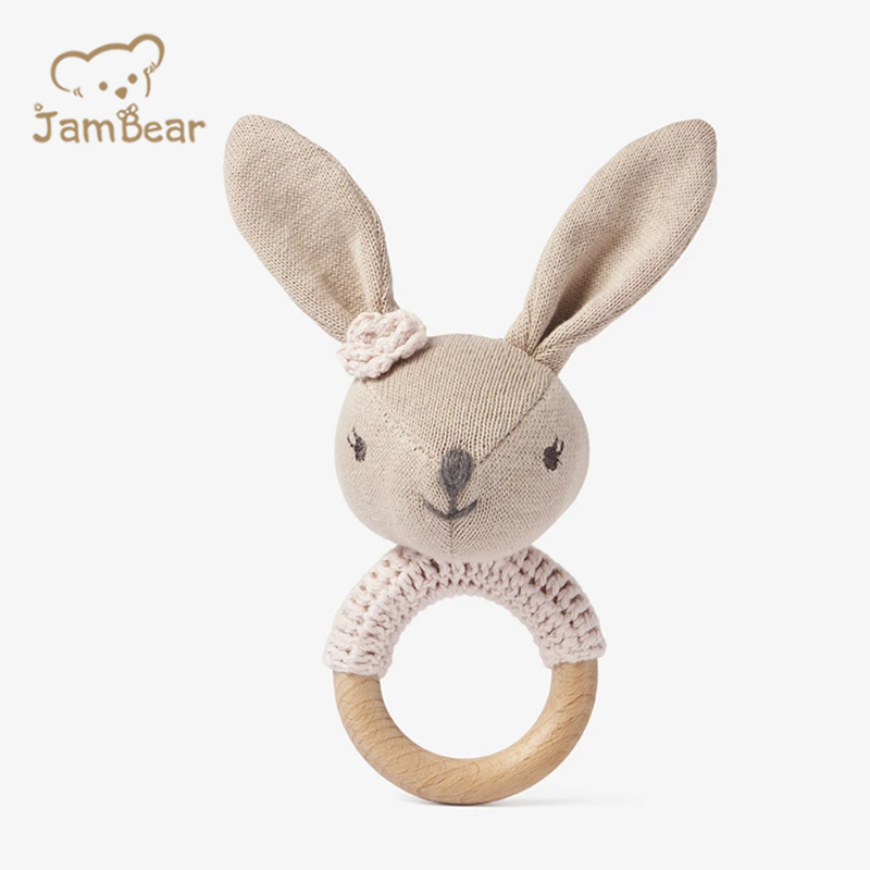JamBear Organic cotton knitted baby rattle teether soft baby toy Organic baby sleeping comfort toy