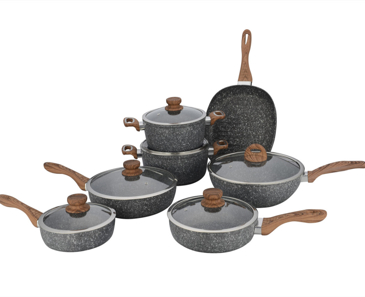 13Pcs Granite Stone Eco-friendly High Quality Non Stick Aluminum Cooking Pot Sets Fry Pan Woks Kitchen Cookware Sets
