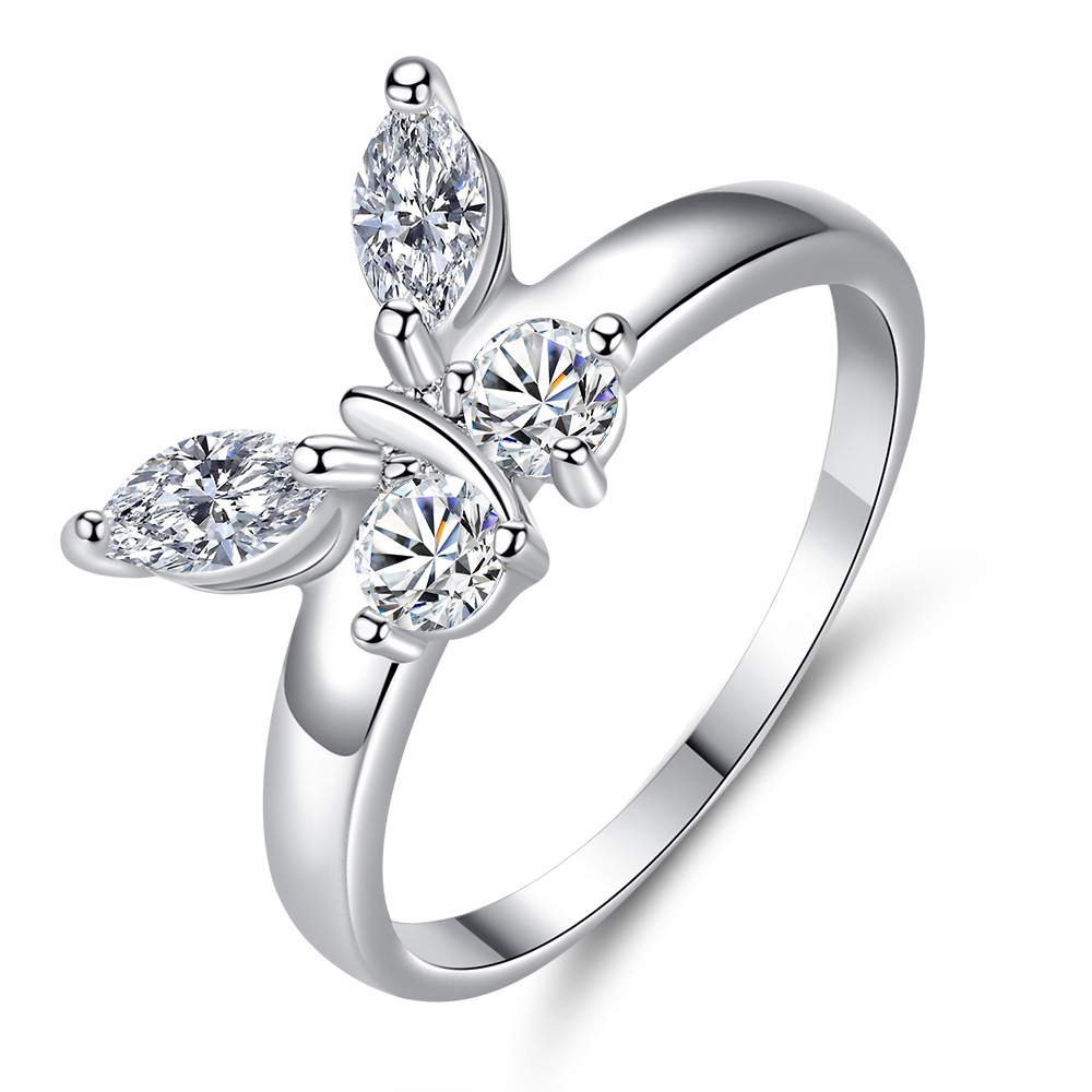 Luxury Coupl Jewelry Cubic Zirconia Butterfly Finger Ring Real Platinum Plated Zircon Butterfly Diamond Rings