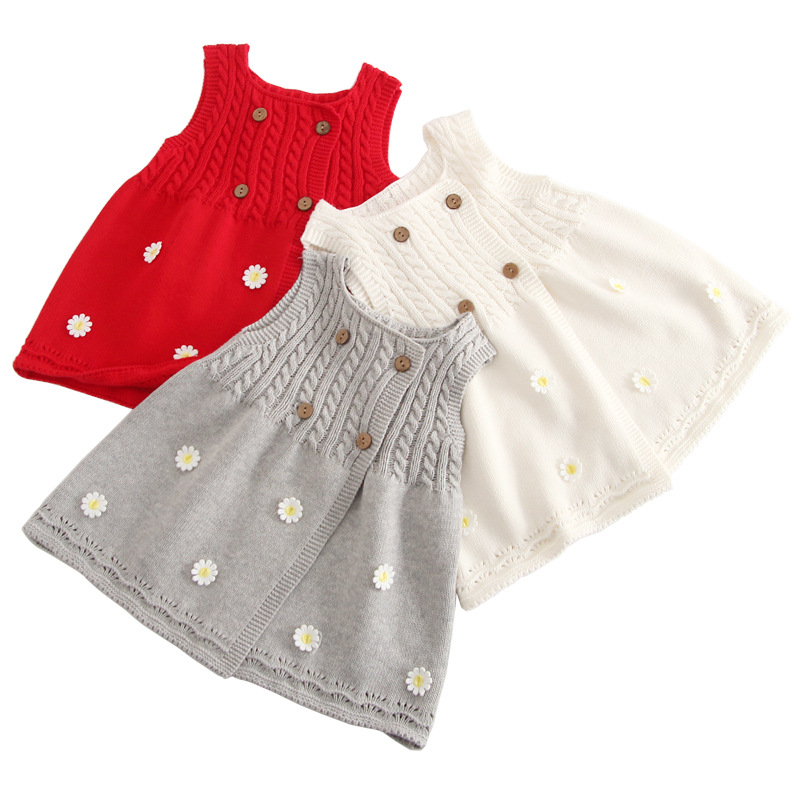 Children's baby cotton dress girls knitted vest vest mid-length cardigan sweater