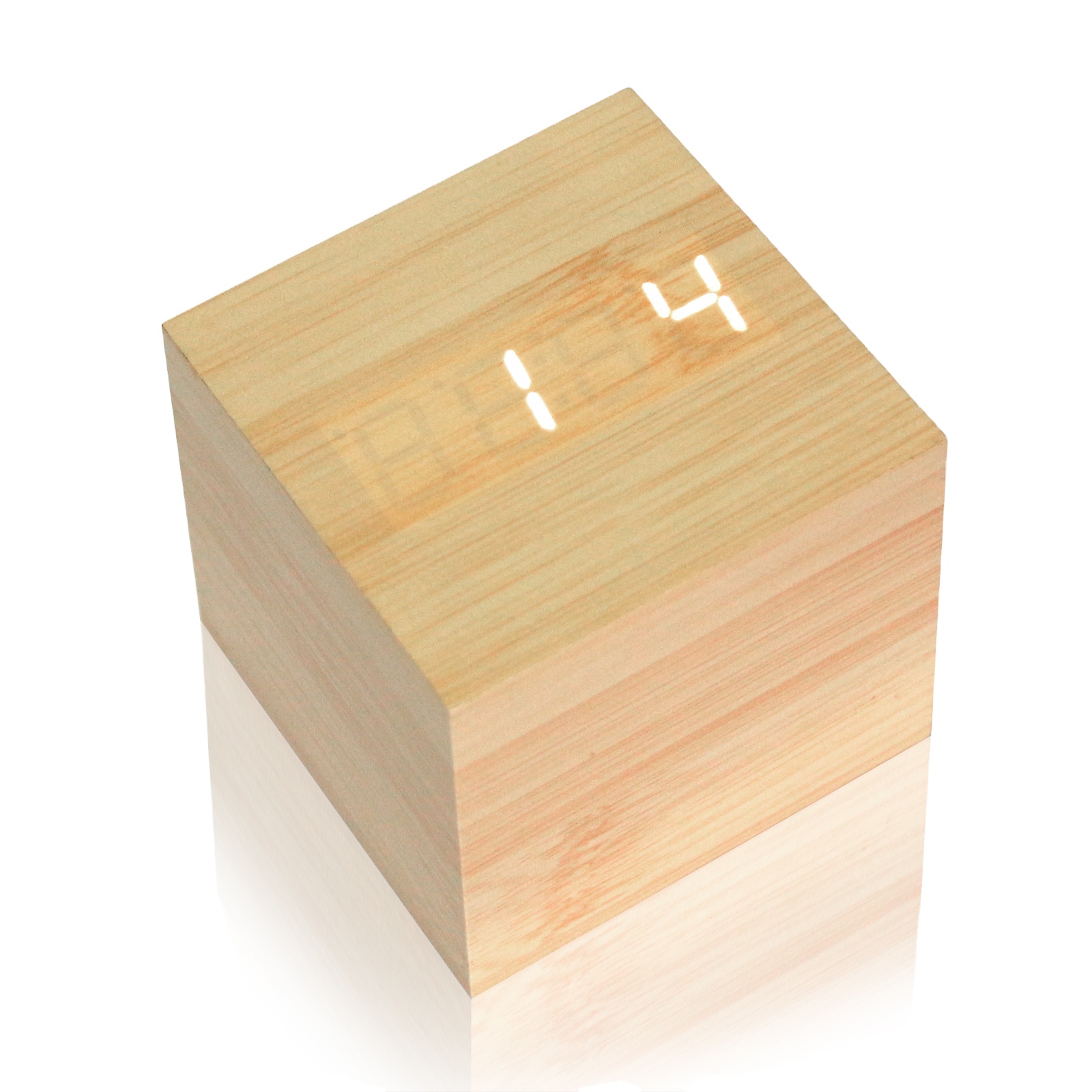 Modern kitchen Wooden Cube Design Digital LED Desk Alarm Clock Voice Control Thermometer Timer Calendar