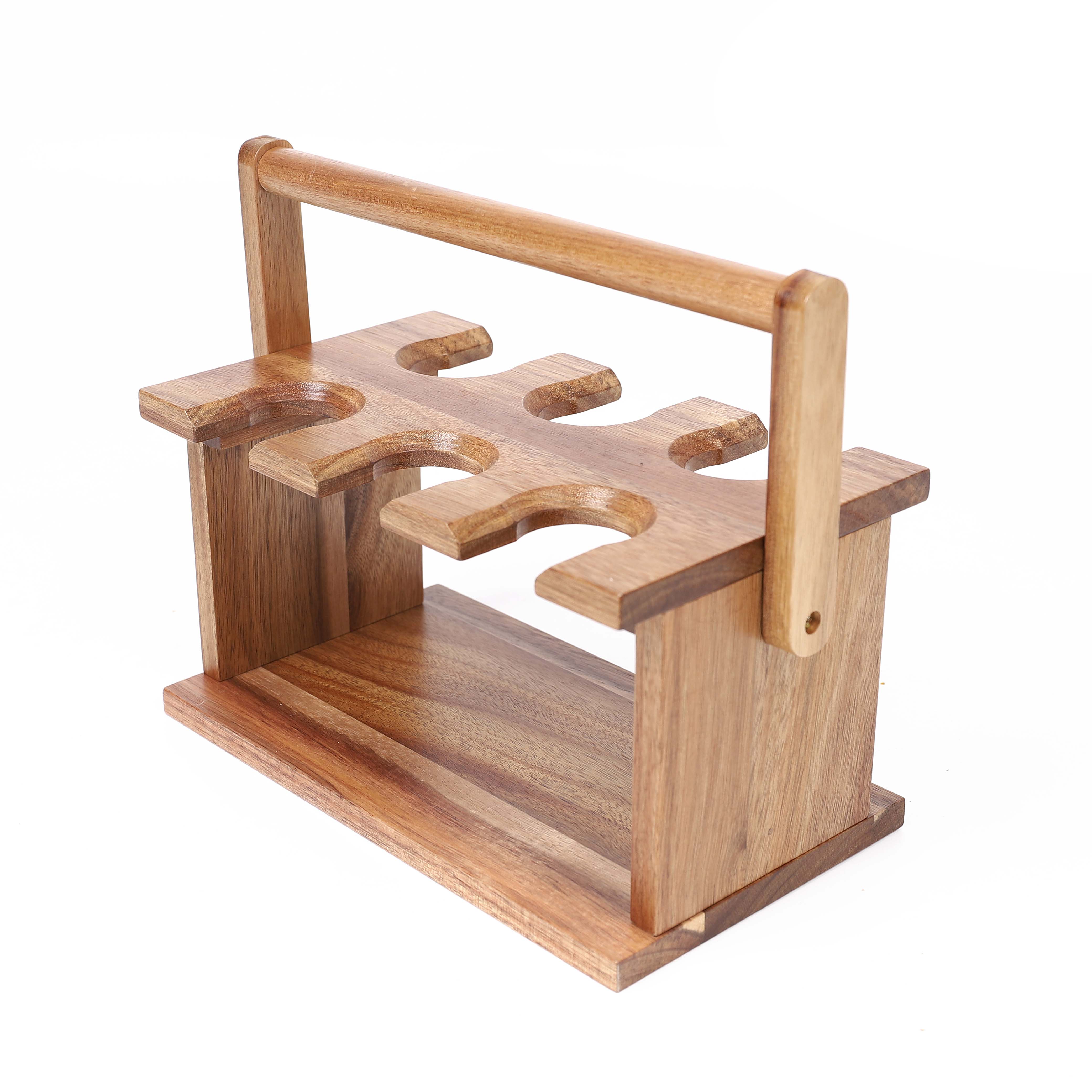 Modern Bamboo Portable Wine Glass Holder Rack with Handle 6 Pack