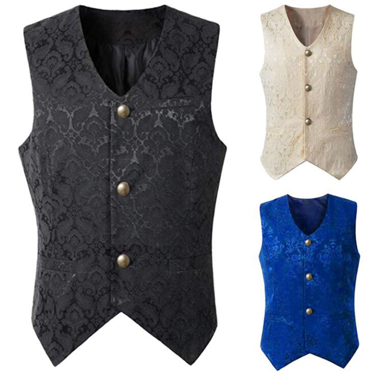 Fashion Men Vintage Vest Waistcoat Black Steampunk Style Gothic Jacquard Swallow Top Noble Costume For Men's Vest Blazer