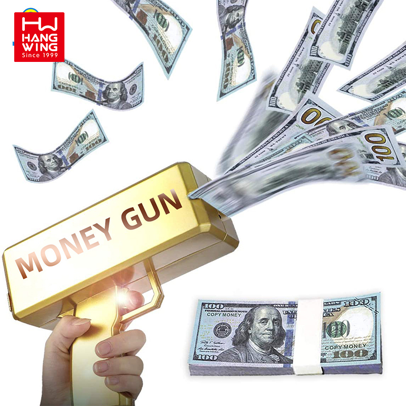 HW TOYS Classic and Fun Bright Local Tyrant Gold Coin Gun + 100 Banknotes Toy