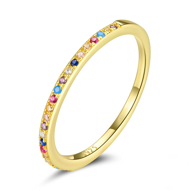 18k gold plated 925 sterling silver geometric minimalist full color zircon rings women