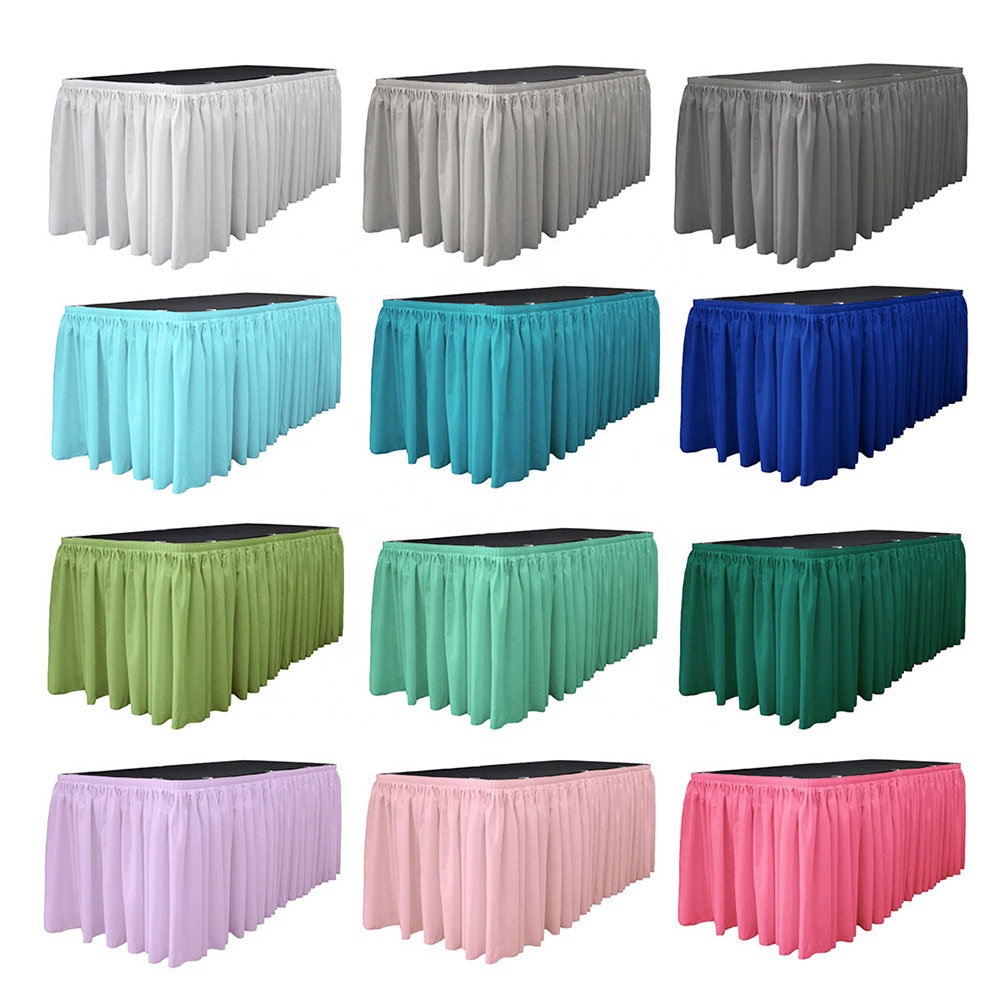 Customized Size Multi Colors Table Skirt Decoration Wedding Table Skirts Polyester Table Skirt