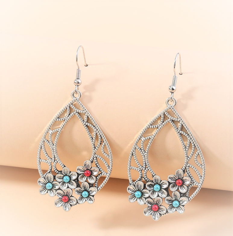 Exaggerated temperament hollow drop flower earrings earrings retro ethnic style creative personality earrings wholesale